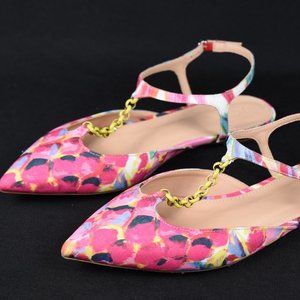 J. Crew Pointed Toe Flats With Chain Link - Size 6.5 - Neon Pineapple